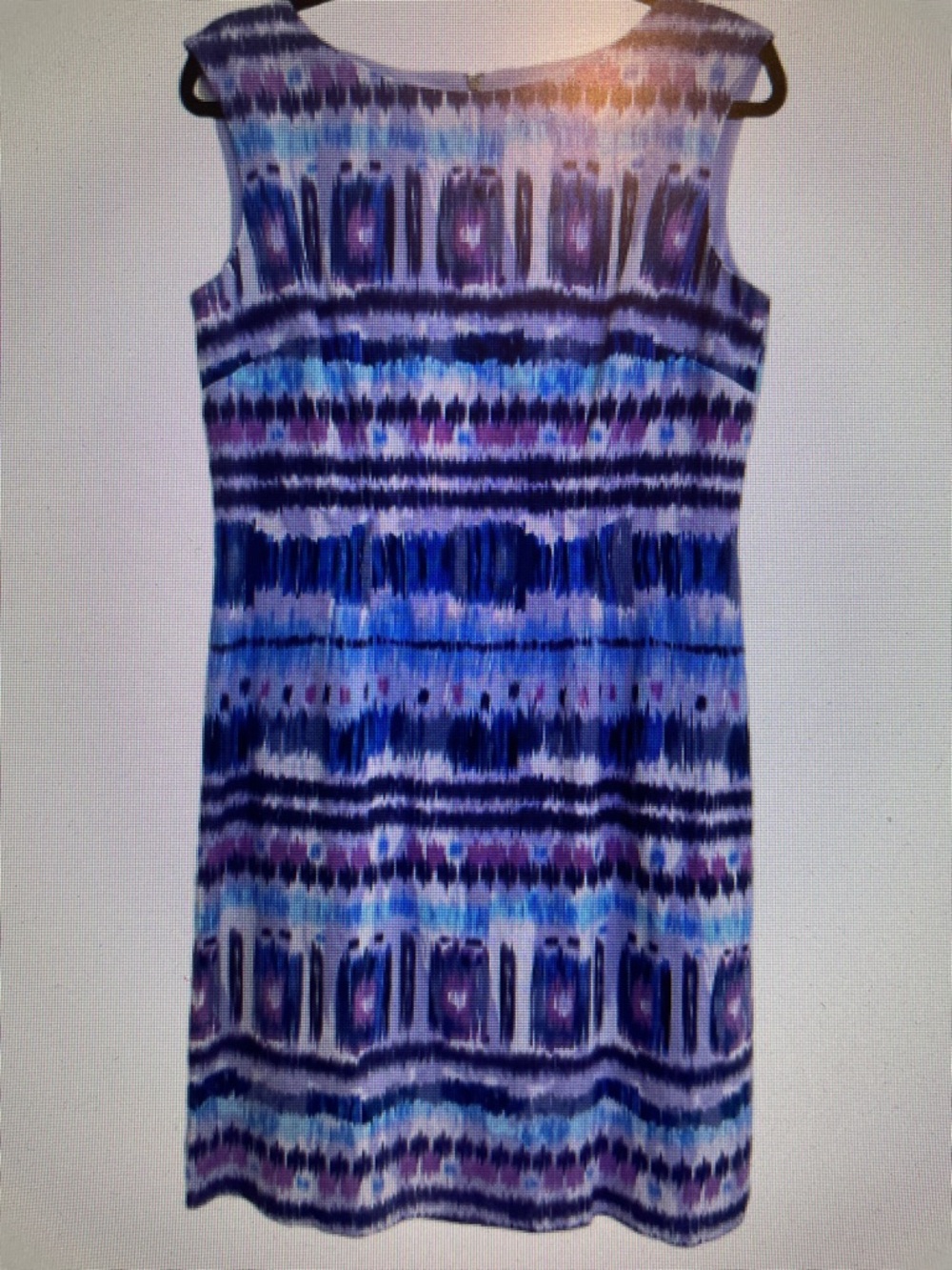 Tahari ASL Linen Blend Blue & Purple Sleeveless Patterned Dress Size 14
